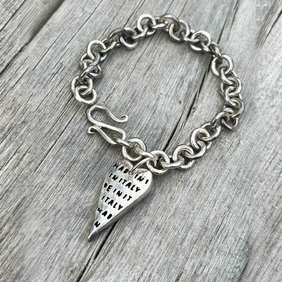 Sterling Silver Chain Heart Charm Bracelet - Picture 1 of 3